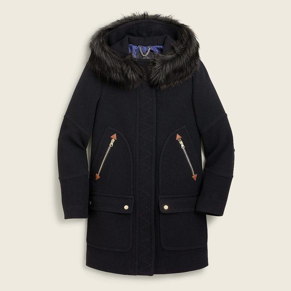 NWT J.Crew Chateau parka in Italian stadium-cloth wool - black - sz 0 - Picture 1 of 5